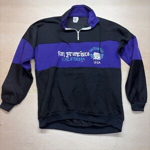 vtg 80s SAN FRANCISCO CALIFORNIA puffy print Cable Car 1/4 Zip sweatshirt XXL US